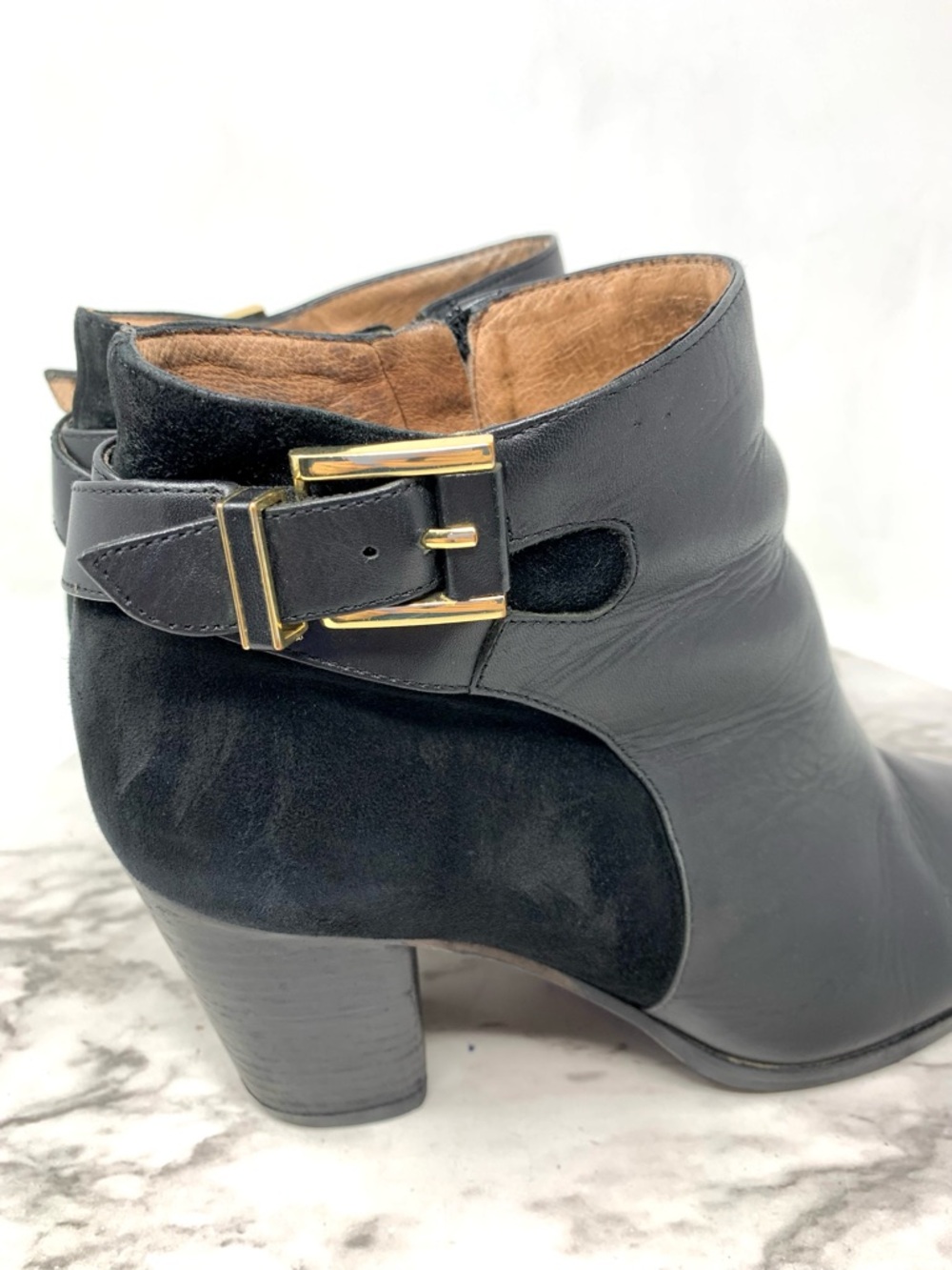Louise Et Cie Vasca Black Leather & Suede Ankle Boot with Buckle 8 Preppy Chic - Picture 13 of 16